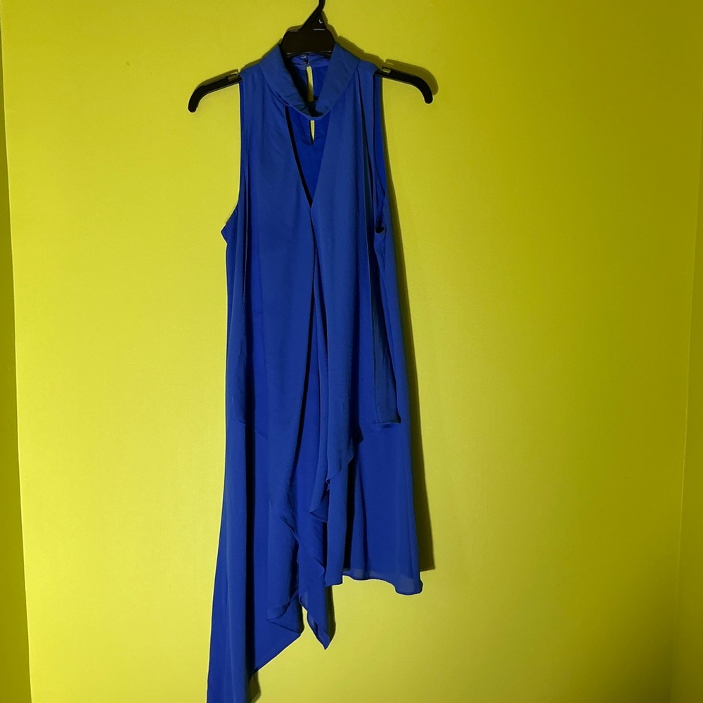 Maggy London Royal Blue asymmetrical sleeveless halter tent dress